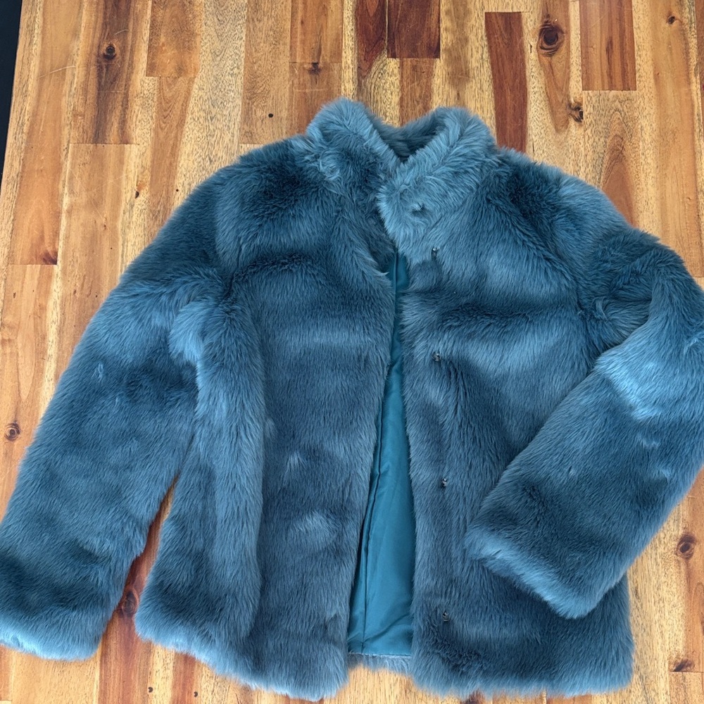 Mango Kids Faux Fur Jacket in Blue